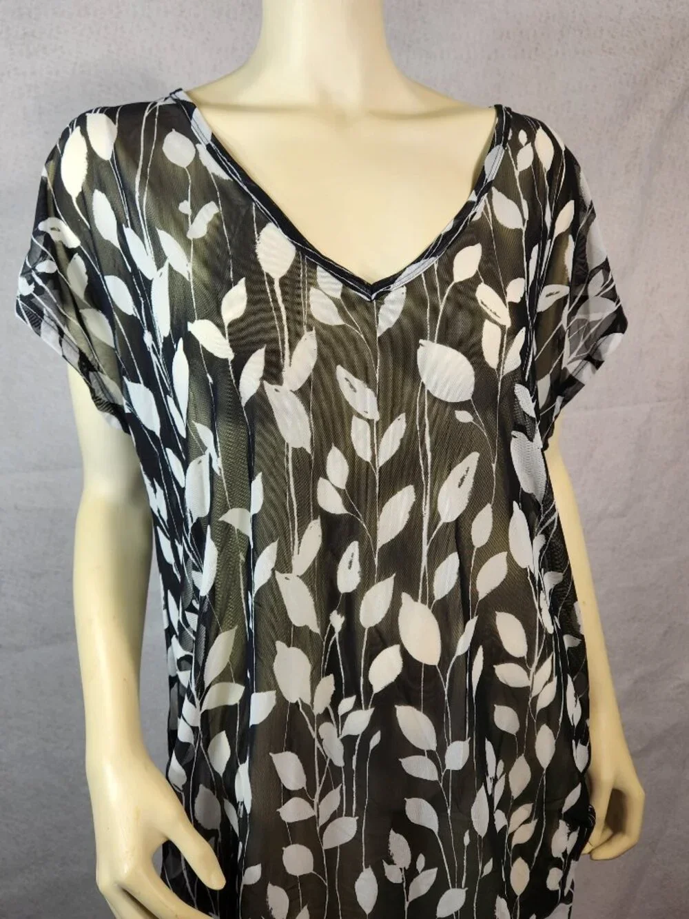 Anne Cole Swimwear Tunic Top Sheer Black White Short Sleeve L / XL NEW w Tags - Picture 1 of 13